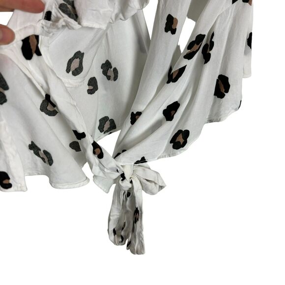 Gibson Animal Print Leopard White Black Wrap Tie Blouse Top Women's Size XS - Picture 7 of 9